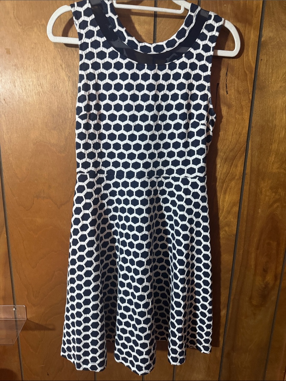 Pixley Navy and White Honeycomb Fit & Flare Dress